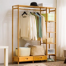 쿠리브 간편조립 스탠드 행거 옷걸이 원목색 대나무 드레스룸 시스템행거, 원목색 123*30*145cm