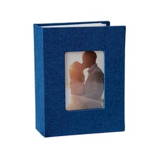 사진 앨범 4x6 사진 앨범 결혼 선물 리넨 하드커버 사진 앨범, Blue, 6 inches 100