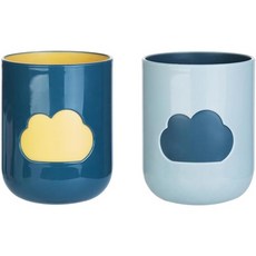 칸후안 클라우드 커플 칫솔 컵 2개 13.5온스 두 가지 색상의 두꺼운 음료 머그잔 정교한 홀더다크 블루 & 라이트, Dark Blue & Light