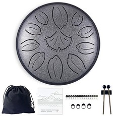 TUOKING 외부 스틸 텅 드럼용 레인 드럼 15.2cm(6인치) 11 노트 C 키 핸드팬 성인 및 초보자용 명상 요가 음악 애호가를 위한 사운드 힐링 악기 (네이비 블루), 실버
