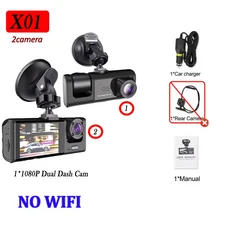 2/3채널 WIFI 차량용 블랙박스 1080P 비디오 레코더 전후방 카메라 옵션 포함, 03 X01-NO WIFI-2CAM, 03 NONE