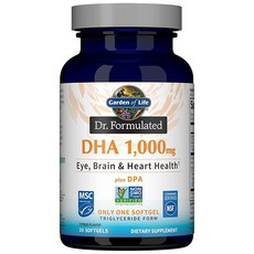 가든오브라이프 Garden of Life Dr. Formulated Once Daily 1000mg DHA 피쉬 오일 + 트리글리세라이드 폼 소프트젤 의 눈 뇌 및 심장 건, 1, 30