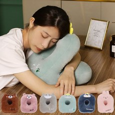 책상베개 안고자는 캐릭터쿠션 낮잠쿠션 곰 고양이 공룡 펭귄 토끼, 베어핑크