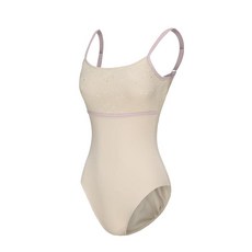 ModLatBal 여성용 캐미솔 발레 댄스 레오타드 성인용 체조 바디수트 조절 가능한 스트랩 포함 베이지/레이스