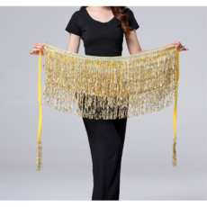 POMTOR스팽글술 힙스카프 밸리댄스복 줌바댄스복 라인댄스 랩스커트, 옐로우