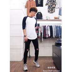 老爺有喜 重磅2.0升級版拼接七分袖棒球Ｔ-白底丈青, 1個, XL, XL