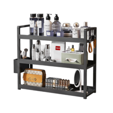 플로딧 3단 책상 정리대 스탠드 화장대 주방 다용도 수납 선반, 블랙, 1개