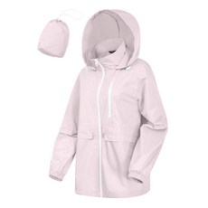CRIPOM Women's Rain Jacket Waterproof Lightweight Packable Raincoat with Hood for Golf Hiking Trav, L, 라이트 핑크