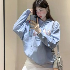 수유복 외출 봄가을 미국식 스위트 후드 고양이 프린트 루즈 풀오버 상큼 상의