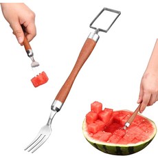 수박 커터 슬라이서 2인치 스테인리스 과일 휴대용 듀얼 헤드 포크 도구 캠핑 주방 여름 가족 파티용