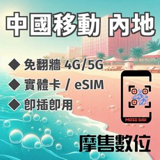 【摩售數位】中國移動 中國網卡 大陸網卡 4G/5G 免翻牆 即插即用 實體卡/eSIM, 1個, 三合一實體卡,中移動內地 2天 每日 無限量吃到飽