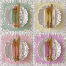 오릴리 파티 플라워 접대용 엣지컷 마가렛 냅킨 파스텔, 2세트, 20개입, 퍼플 M 33cm