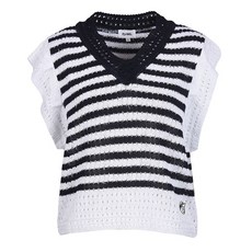 플레이블 P_LABEL 스트라이프 프릴 니트 베스트 MK4MV210