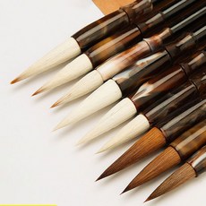 문항명필 서예 캘리그라피 동양화 털재질이다른 입문용 연습용 전통 붓 세트 9종, 9개(대중소)