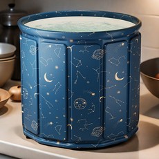 mandla 摺疊泡澡桶 免安裝成人浴桶 加厚保溫多用泡澡浴桶 洗澡桶 收納浴缸, 夢幻星空, 1個