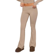 Goafuliy 플레어 레깅스 로우 라이즈 부츠컷 와이드 레그 폴드오버 요가 팬츠 라운지 Y2k 벨 하의 레깅스 여성용 연회색., L, 카키