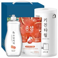 애경순샘 주방 용품 세제 구연산 자몽향 선물세트 24호 (주방세제 리필 + 자몽주방세제 용기 + 키친타월), 1개