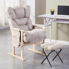 180도 각도 조절 1인용 리클라이너 소파 컴퓨터 모유 수유 쇼파 독서 안락 의자 리클라이너쇼파 1인소파, 원목 받침대, 고정형 팔걸이, 카키 두꺼운 +발받침