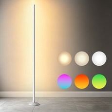 라이프소 일자형 LED 플로어 심플 장스탠드 조명 무드등 겸용 3색 밝기조절 음성식별 뮤직모드 무드등 3가지 감성 네온사인 RGB 지원, 화이트
