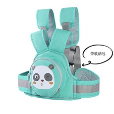 機車兒童安全帶 雙肩揹帶 機車自行車通用寶寶安全帶 台灣現貨, 1個, 綠色熊貓-子母雙肩款【帶收納】
