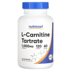 뉴트리코스트 Nutricost L-Carnitine Tartrate 120 Capsules 500 mg per Capsule, 1개, 120정
