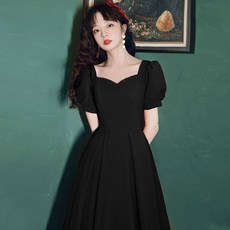 복고풍 오드리햅번 촬영용 여름용 웨딩 블랙 숏 파티 파티소품 소품 할로윈, 1개, 1. 블랙미디 (무릎밑)