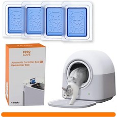 HHOLOVE 탈취제 4팩: 고양이 쓰레기통 자동 청소 대형 더 이상 퍼지지 않음 3-20파운드용 안티핀치 냄새 제어 4팩 블루, Pink