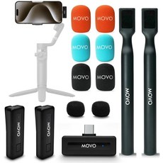 WMXHM 핸드헬드 어댑터가 장착된 iPhone용 Movo 무선 미니 DI 초소형 라발리에 마이크 콘텐츠 제작자 인터뷰 보고 등을 위한 핸들 마운트가 라펠, USB-C DUO