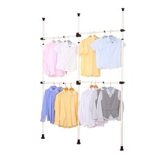 頂天立地伸縮衣架，免打孔置物架，可調節收納架，多功能衣物收納，穩固耐用, 時尚白