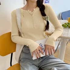 타니즈 여성용 제인 라운드넥 단추 골지 니트티