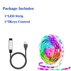 LED 방 조명 장식 얼음 조명 컬러 5050 RGB 스트립 TV 백라이트 5V USB 테이프 크리스마스 LED 5m 10m 20m 30m, 3keys, 1m, Not waterproof