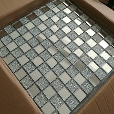 水晶玻璃 自粘馬賽克瓷磚 背景牆衛生間水池魚池游泳池, 1個, 銀鏡銀鑽【自帶背膠】