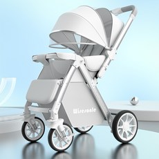 DIU 嬰兒推車可坐可躺高景觀輕便摺疊雙向嬰兒車兒童手推車遛娃神器車, 奢華版-極光灰:如圖