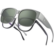 BIRCEN 편광 핏 오버 선글라스: 안경 위에 착용 선글라스 랩 어라운드 핏오버 쉐이드 남성 여성 자외선 차단 D-실버그린-c2