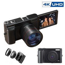 EMITAIM 회전 스크린 4K 디지털 카메라 4800W 픽셀 하이엔드 16x 디지털 줌 AF 자동 초점 휴대용 초보자용, DSLR-HD104L