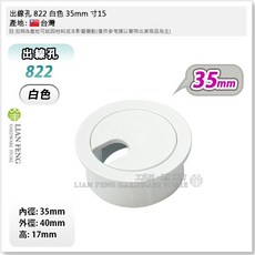 工具屋 出線孔蓋 822 電腦桌集線孔蓋, 1個, 白色 35mm 寸15
