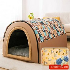 대형견 방한 강아지집 권장 난방 불곰 조립식 소프트켄넬, L 50 x 40x35cm, 1개, 더 보온 더블 패션 레터 브라운 전기 담요