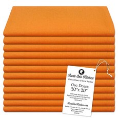 Aunti Em's Kitchen Apricot 면 냅킨 천 50.8 x 50.8cm(20 20인치) 오버사이즈 100% 천연 벌크 리넨 저녁 식사 결혼식용 12, 살구