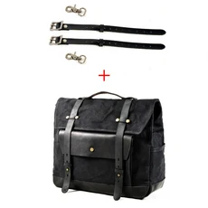 유니버셜 레트로 오토바이 사이드 가방 방수 라이더 헬멧 대용량 여행, 06 black A and belts