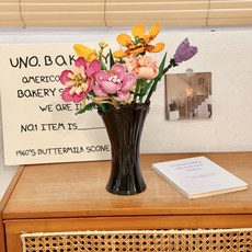 積木花束陶瓷花瓶, 黑色口徑11cm高度21cm