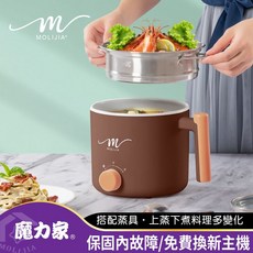 【MOLIJIA 魔力家直營】 1.8L-M28 雙層防燙不沾快煮鍋/插電鍋/個人鍋/美食鍋/電煮鍋(BY011028), M28 優雅棕X1+M0819 蒸具X1, BY011028