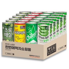 [한번에먹자] 175-190ml 음료수 혼합세트 / 초록매실 + 비락식혜 + 칠성사이다 + 자연은 알로에 / 각6개씩 총24캔, 190ml