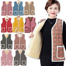 겨울패션 보온 할머니조끼 가성비 가족선물 겨울조끼 김장 꽃무늬 융털 2장