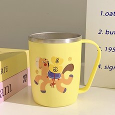 新款不鏽鋼漱口杯 家用輕奢兒童情侶牙刷洗漱杯, 暴富小馬【黃色】,401-500ml, 1個