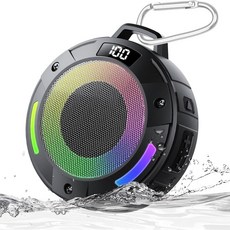 블루투스 스피커 2026 휴대용 무선 샤워 디지털 디스플레이 분리 가능한 후크 IPX7 방수 LED 조명 HD 사운드 및 베이스 욕실 수영장 해변 야외용, Classic Black