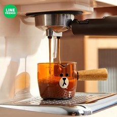 라인프렌즈 커피 계량컵 귀여운 캐릭터 브라운 우드 손잡이 내열 유리 비커 용량컵, 1개, 100ml, 브라운-우드손잡이커피계량컵