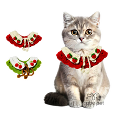 큐티펫 고양이 강아지 체리 목걸이 길이조절 니트 스카프, 1개, 그린