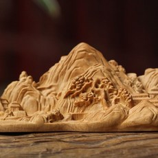 黃楊木雕刻千里江山筆擱擺件, 約12公分南美黃楊木, 1個