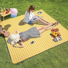 모두일상 접이식 방수 피크닉매트 대형 체크 휴대용 캠핑 돗자리, 옐로우체크