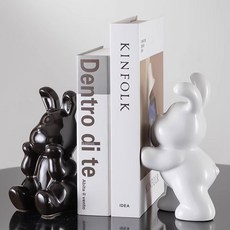 미니포커스 세라믹 토끼 북엔드 오브제 장식 27, 화이트+블랙